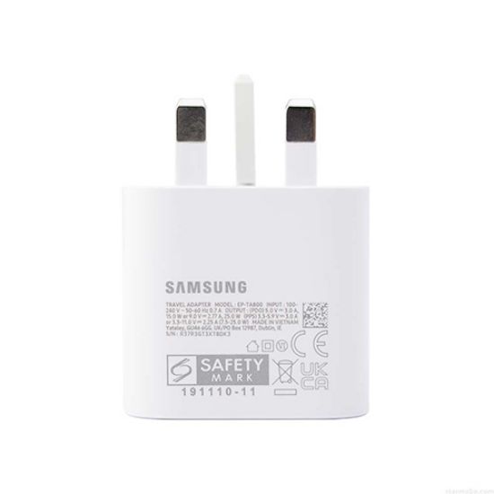 تصویر  آداپتور 25 وات سامسونگ مدل EP-TA800 به همراه کابل USB-C